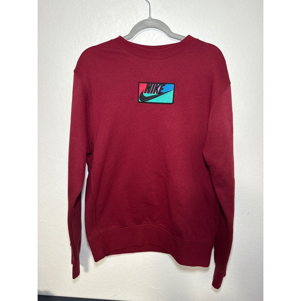 Nike Crewneck Sweatshirt Burgundy‎ Embroidered Multicolored Logo Patch Size S
